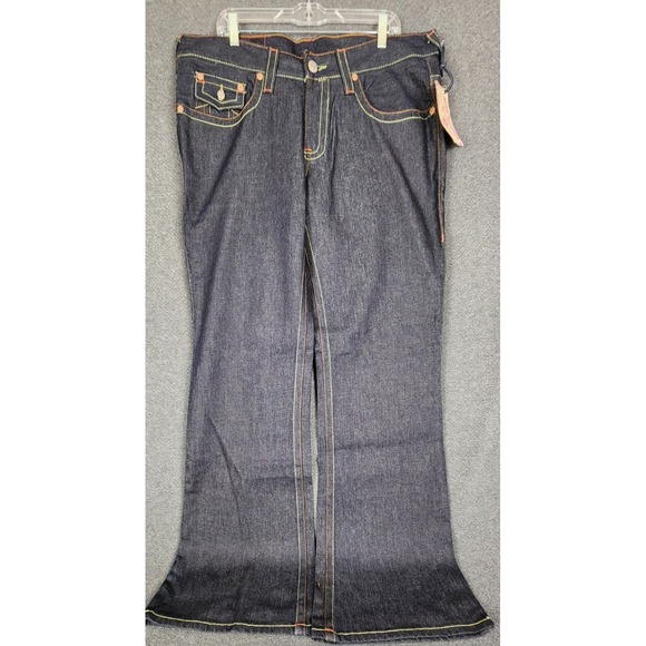 True Religion Joey Jeans Mens 38x35 Made in USA Dragon Embroidered Flare Raw Y2K - Picture 1 of 13
